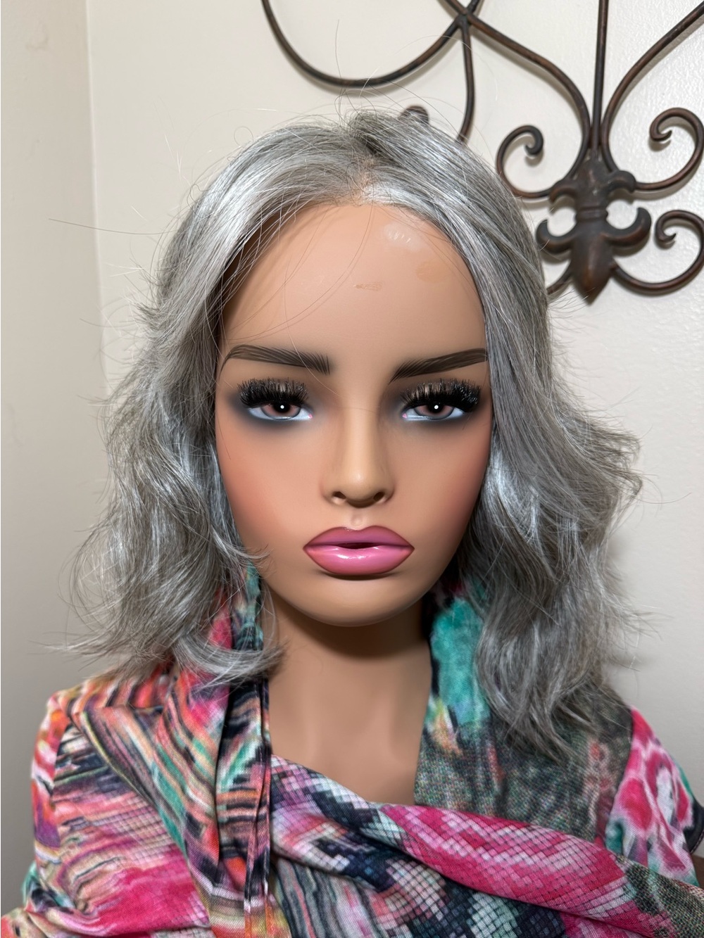 NWT Amore Rohan synthetic wavy lace front wig Silver Stone bangs added/modified